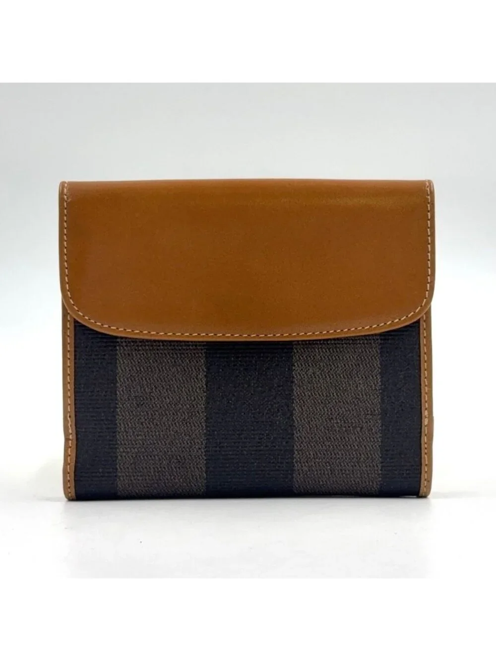 Fendi Pecan Leather Brown Beige Snap Wallet Gold